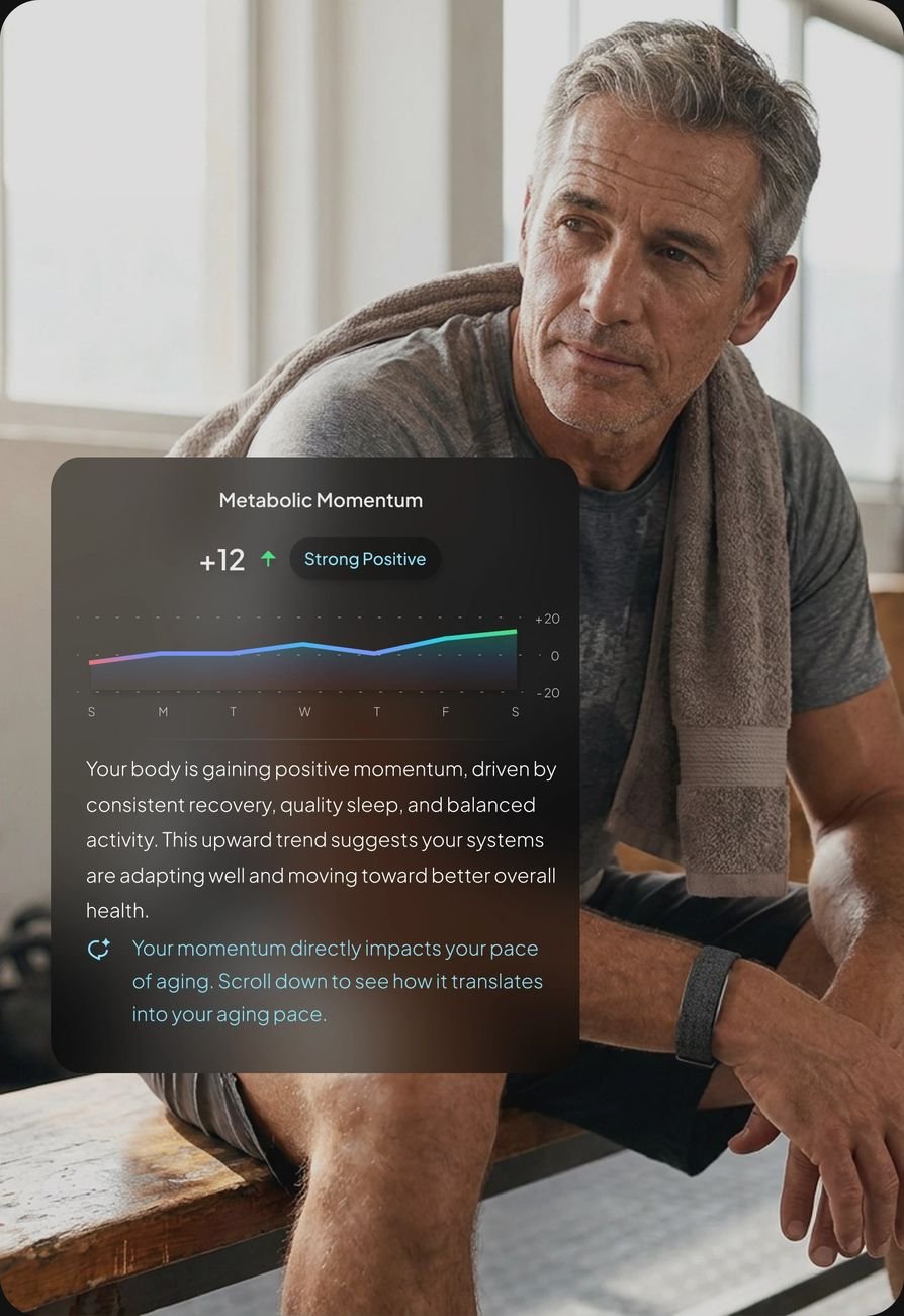 Hulme Band longevity dashboard showing metabolic momentum trending upward