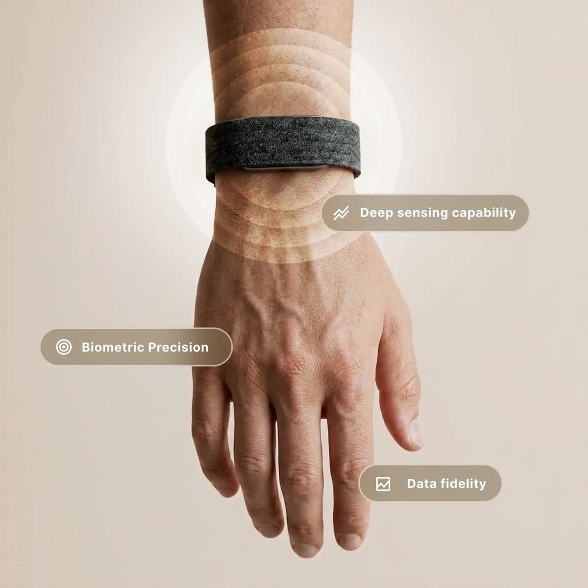 Close-up of the Hulme Band on the wrist highlighting sensor precision