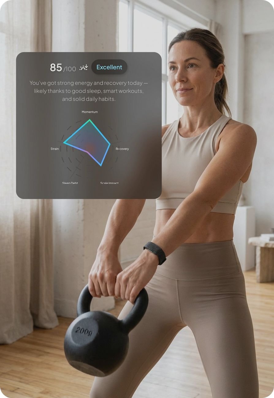 Woman exercising while wearing the Hulme Band — Metabolic Capacity reading in app